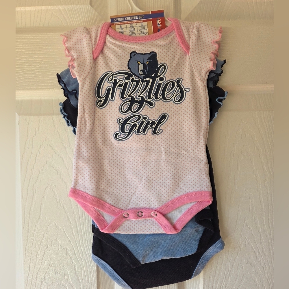 Memphis Grizzlies Baby Girl Creeper Set 3pc 0-3M & 18M NWT Cotton Basketball NBA
